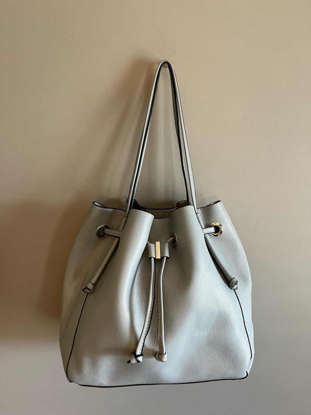 Like New-Zara Soft Drawstring Tote Bag in Light Blue/Gray